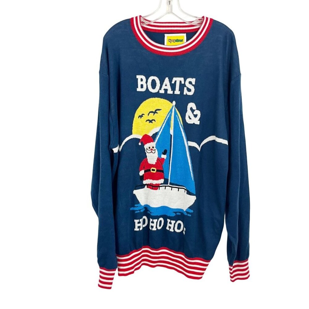 Tipsy Elves Boats & Ho Ho Ho Sailboat Christmas Sweater Nautical Men's Size 3XL